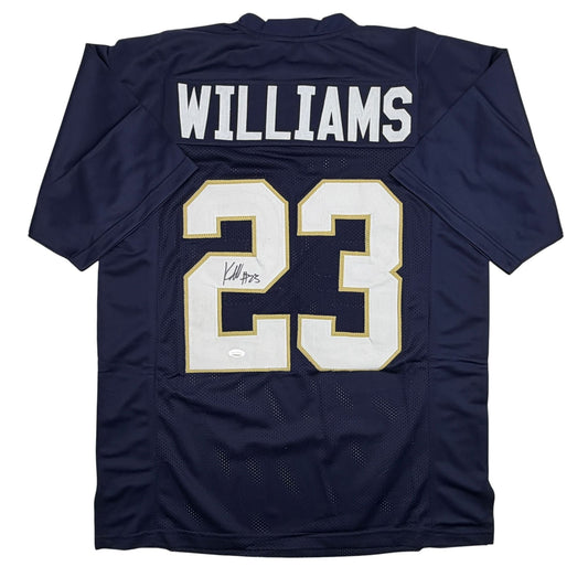 Autographed/Signed Kyren Williams Notre Dame Blue College Football Jersey JSA COA