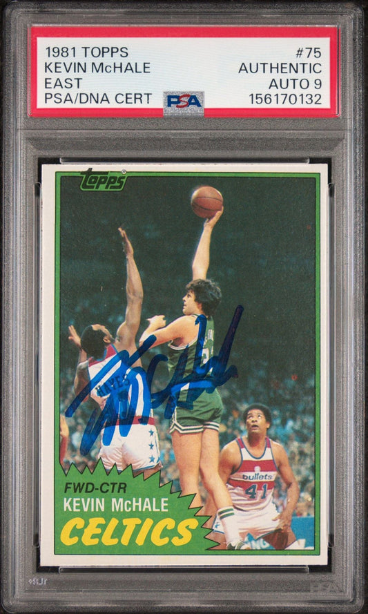 Graded 1981 Topps Kevin McHale #75 East Autographed Rookie RC Basketball Card PSA/DNA Auto 9