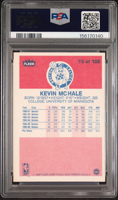 Graded 1986 Fleer Kevin McHale #73 Autographed Basketball Card PSA/DNA Auto 10