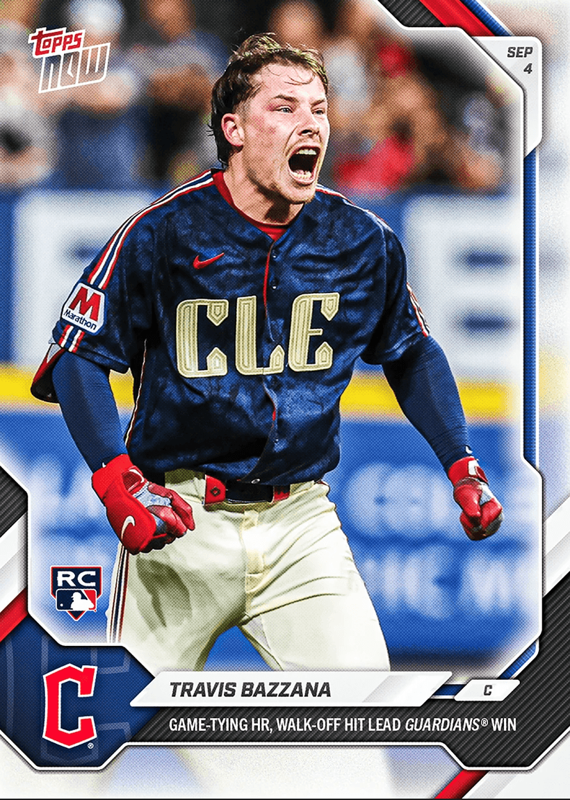2026 Topps Now Travis Bazzana #636 Game Tying HR, Walk Off Hit Lead Guardians Win Cleveland Guardians Rookie RC Baseball Card