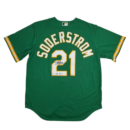 Autographed/Signed Tyler Soderstrom Athletics Green Authentic Baseball Jersey Fanatics & MLB COA