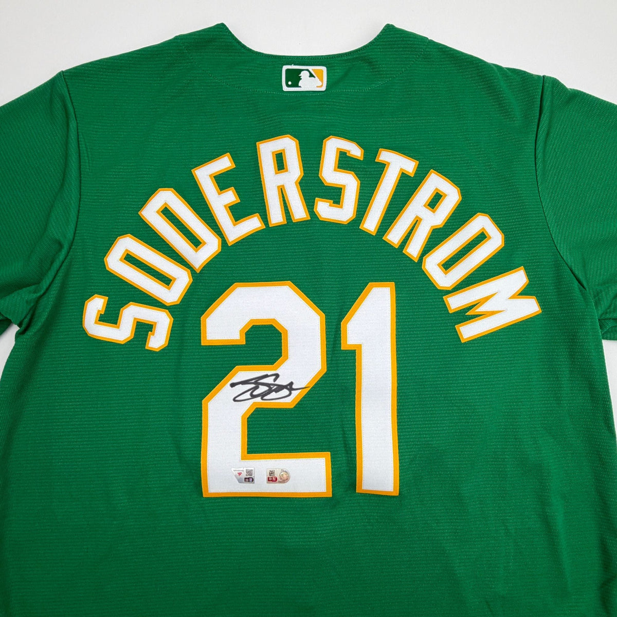 Autographed/Signed Tyler Soderstrom Athletics Green Authentic Baseball Jersey Fanatics & MLB COA