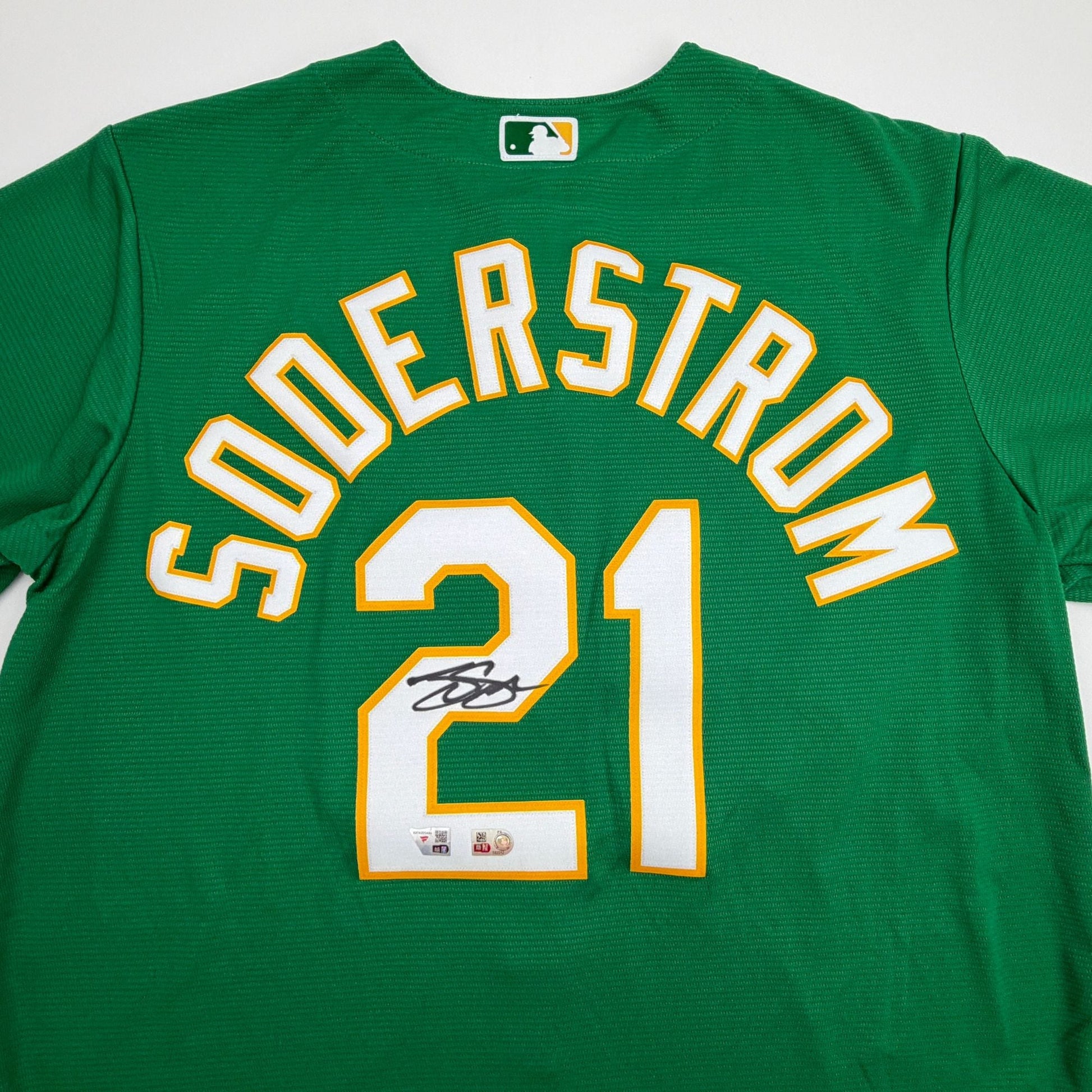 Autographed/Signed Tyler Soderstrom Athletics Green Authentic Baseball Jersey Fanatics & MLB COA