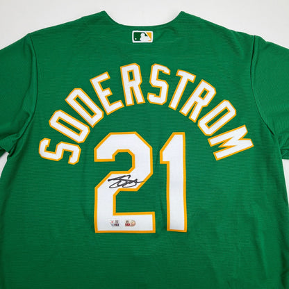 Autographed/Signed Tyler Soderstrom Athletics Green Authentic Baseball Jersey Fanatics & MLB COA