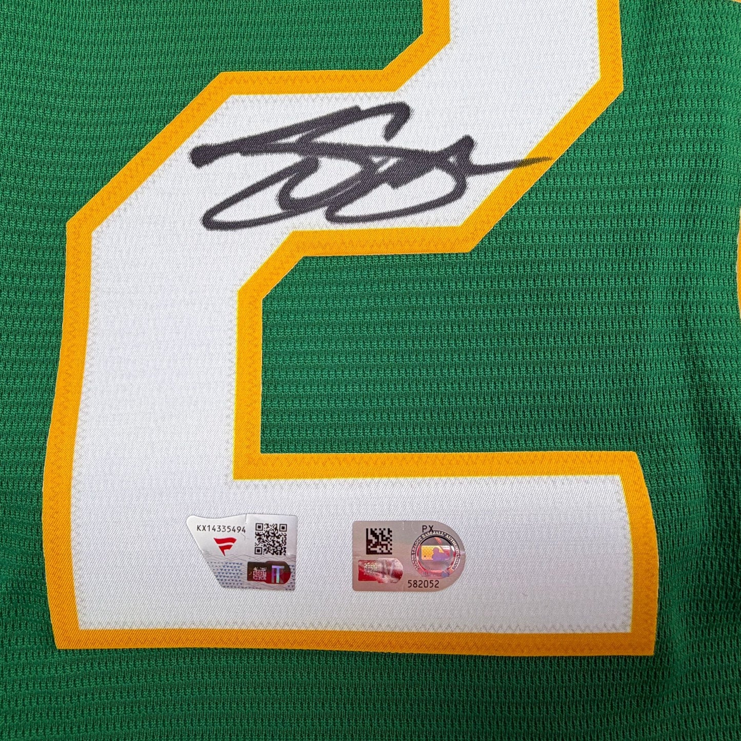 Autographed/Signed Tyler Soderstrom Athletics Green Authentic Baseball Jersey Fanatics & MLB COA