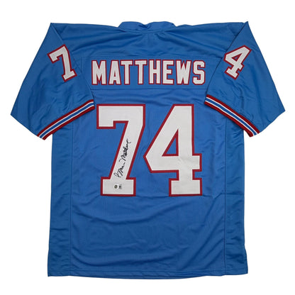 Autographed/Signed Bruce Matthews Houston Blue Football Jersey Beckett BAS COA