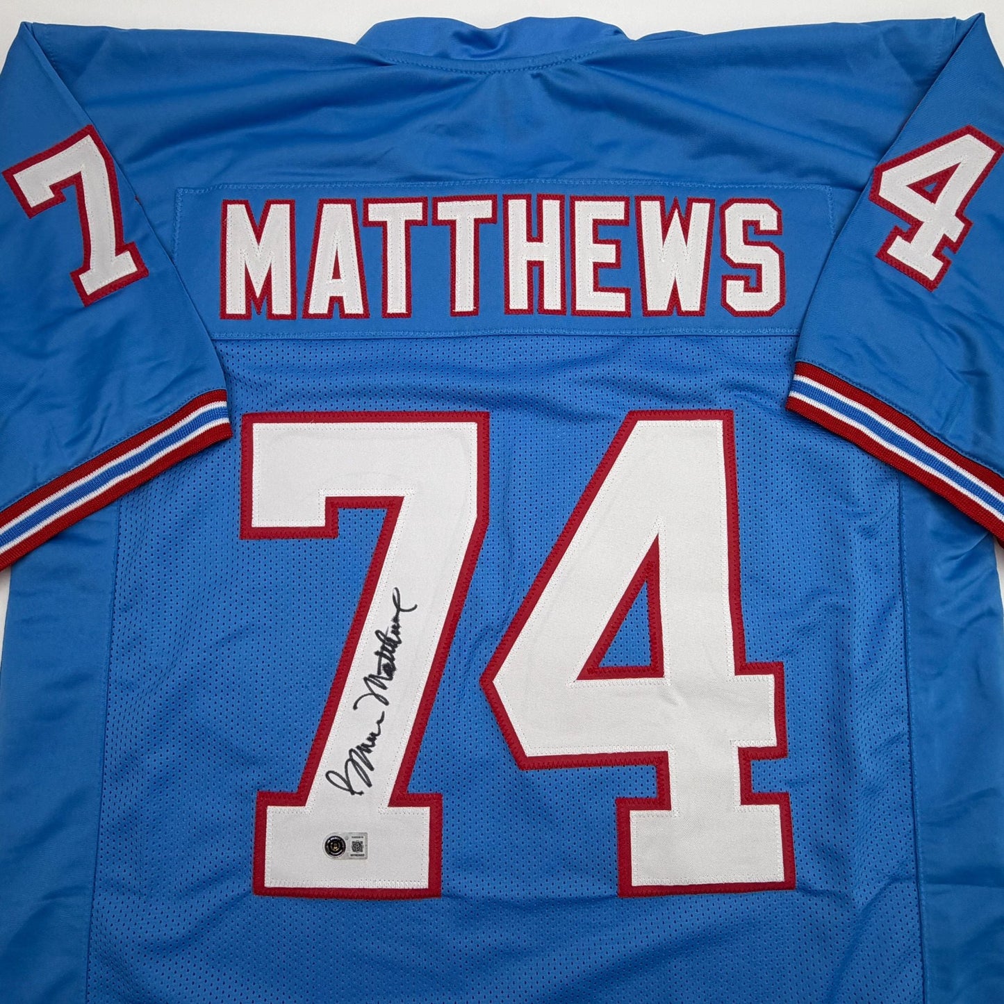 Autographed/Signed Bruce Matthews Houston Blue Football Jersey Beckett BAS COA