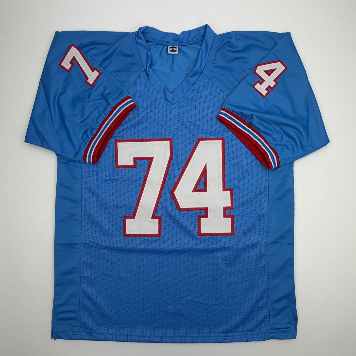 Autographed/Signed Bruce Matthews Houston Blue Football Jersey Beckett BAS COA