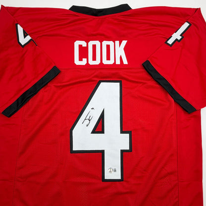 Autographed/Signed James Cook Georgia Red College Football Jersey Beckett BAS COA