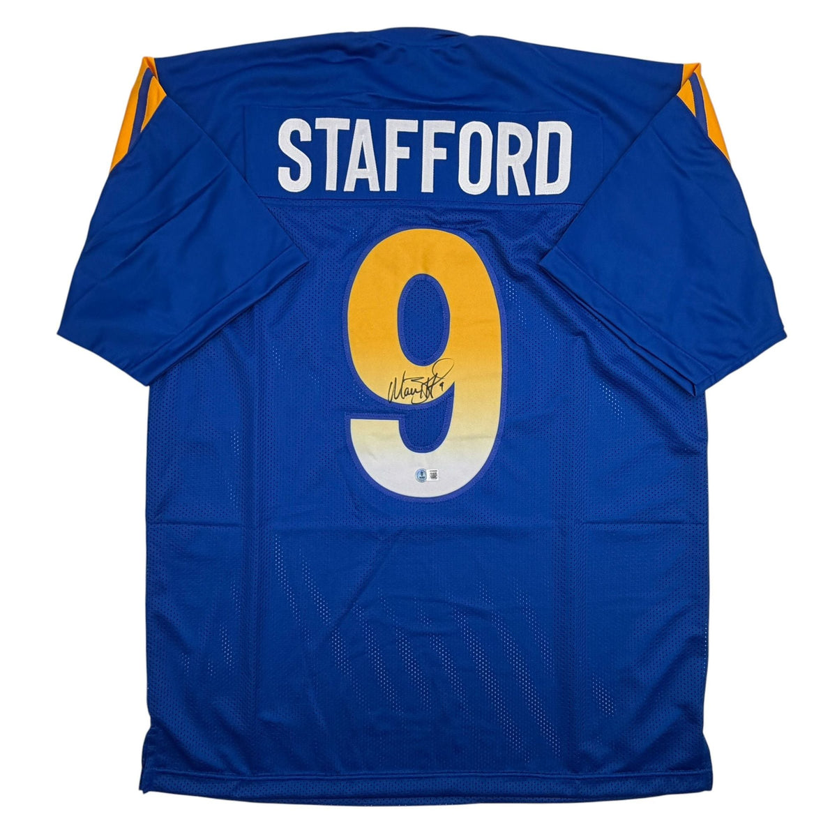 Autographed/Signed Matthew Stafford Los Angeles LA Blue Football Jersey Beckett BAS COA