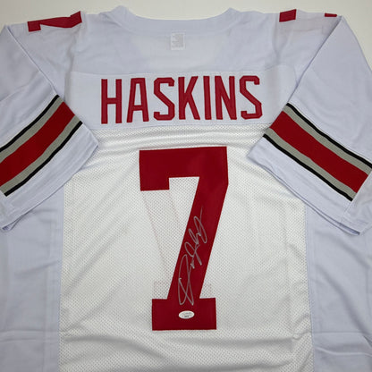 Autographed/Signed Dwayne Haskins Jr. Ohio State White College Football Jersey JSA COA