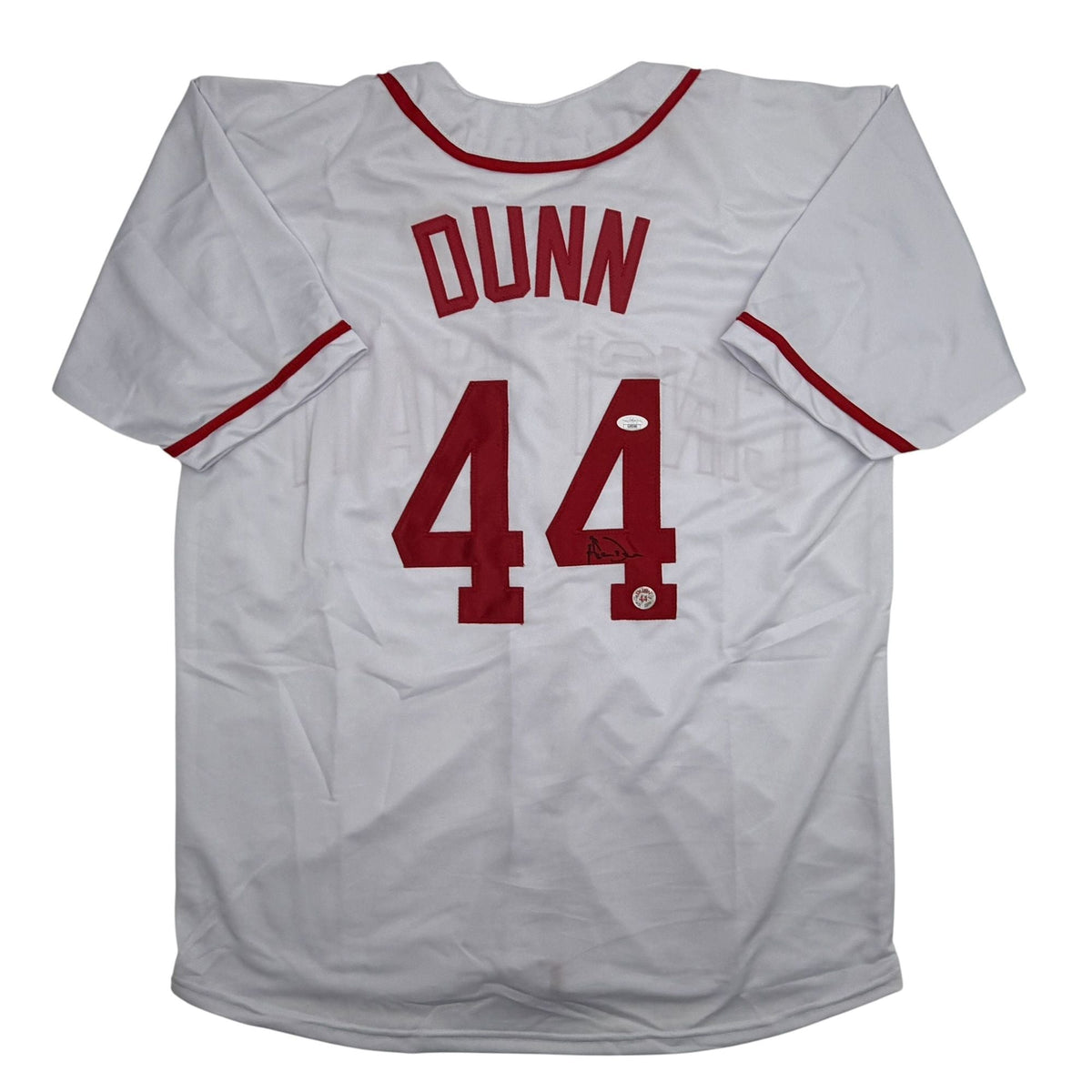 Autographed/Signed Adam Dunn Cincinnati White Baseball Jersey JSA COA