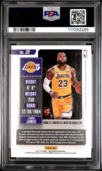 Graded 2019 Panini Contenders LeBron James #30 Basketball Card PSA 10 Gem Mint