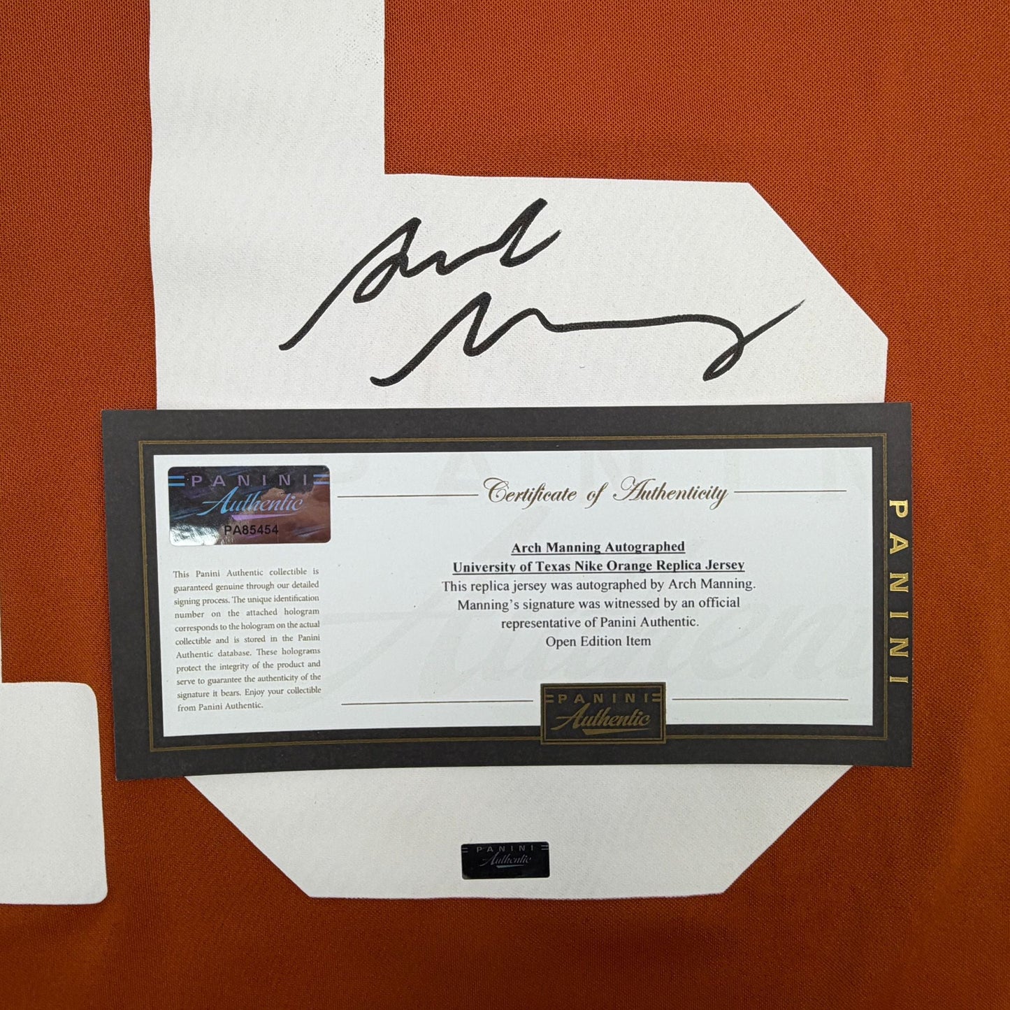 Autographed/Signed Arch Manning Texas Longhorns Orange Authentic College Football Jersey Panini COA