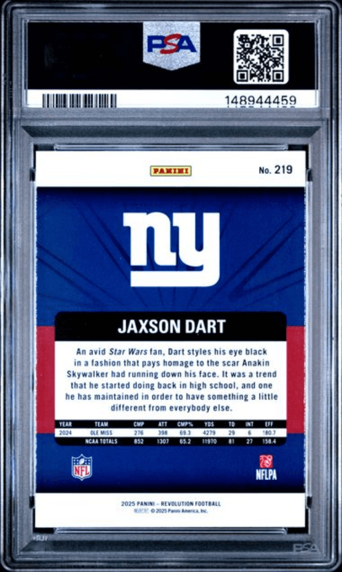 Graded 2025 Panini Revolution Jaxson Dart #16 Rookie RC Football Card PSA 10 Gem Mint