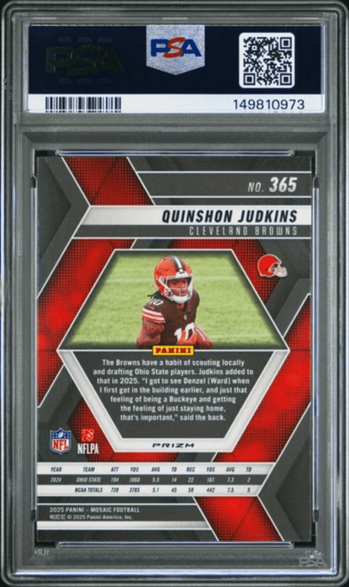 Graded 2025 Panini Mosaic Quinshon Judkins #365 Silver Rookie RC Football Card PSA 10 Gem Mint