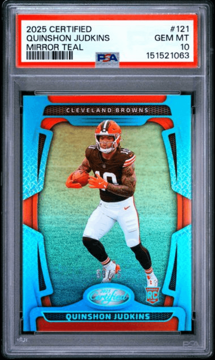 Graded 2025 Panini Certifed Quinshon Judkins #121 Mirror Teal/75 Rookie RC Football Card PSA 10 Gem Mint