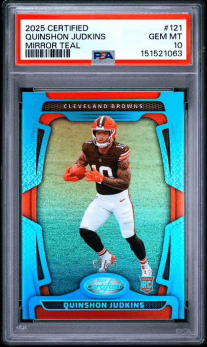 Graded 2025 Panini Certifed Quinshon Judkins #121 Mirror Teal/75 Rookie RC Football Card PSA 10 Gem Mint