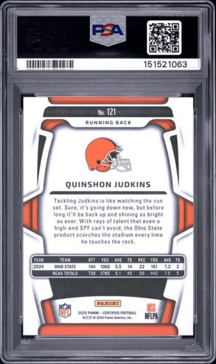 Graded 2025 Panini Certifed Quinshon Judkins #121 Mirror Teal/75 Rookie RC Football Card PSA 10 Gem Mint