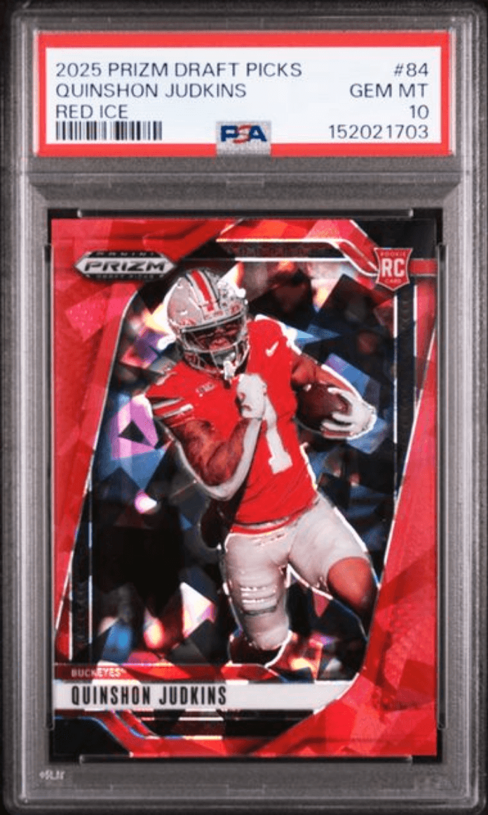 Graded 2025 Panini Prizm Draft Picks Quinshon Judkins #84 Red Ice Rookie RC Football Card PSA 10 Gem Mint