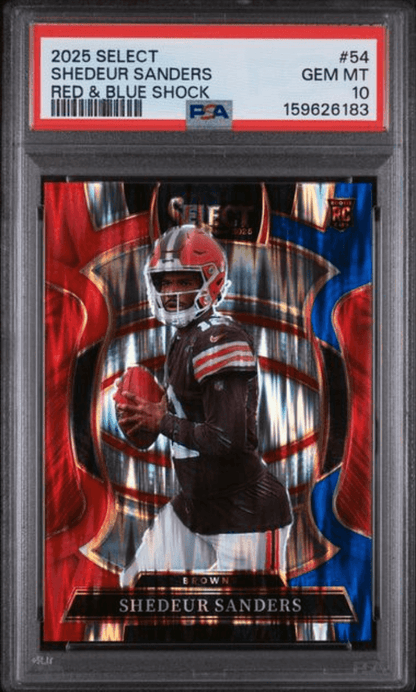 Graded 2025 Panini Select Shedeur Sanders #53 Red & Blue Shock Rookie RC Football Card PSA 10 Gem Mint