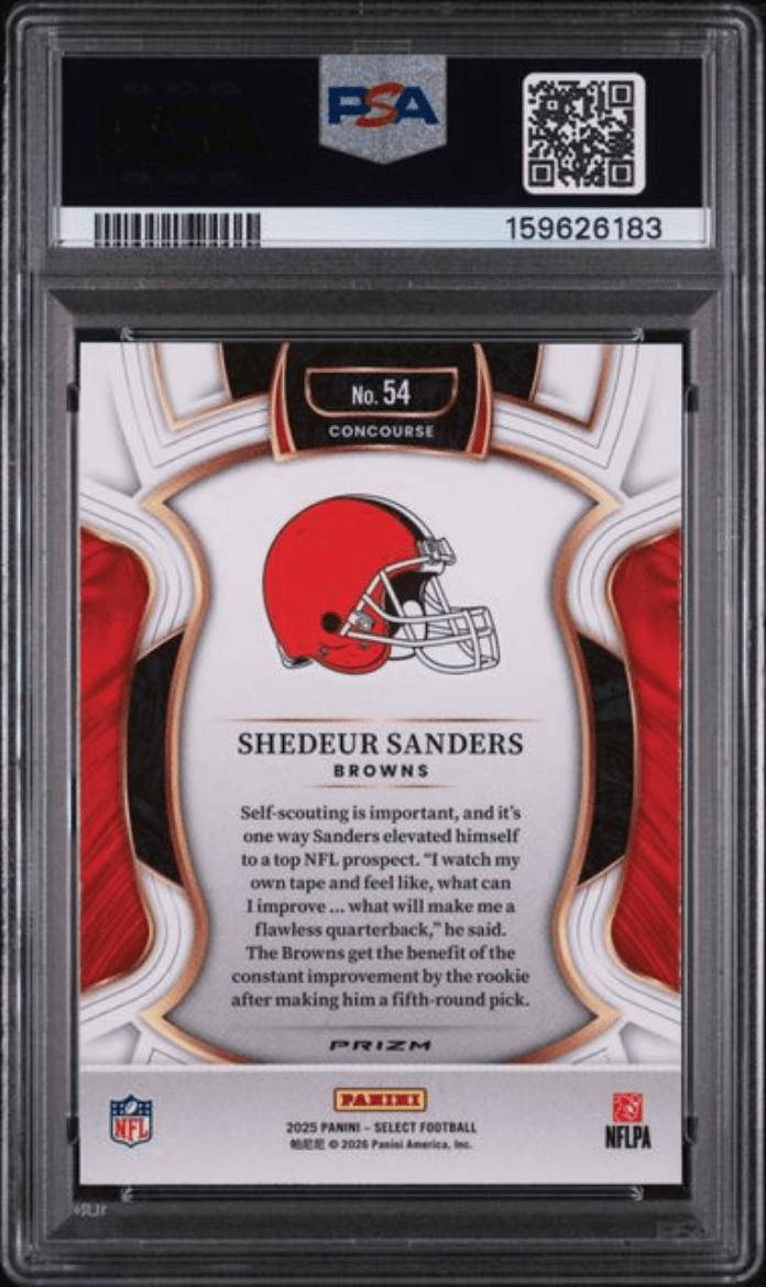 Graded 2025 Panini Select Shedeur Sanders #53 Red & Blue Shock Rookie RC Football Card PSA 10 Gem Mint