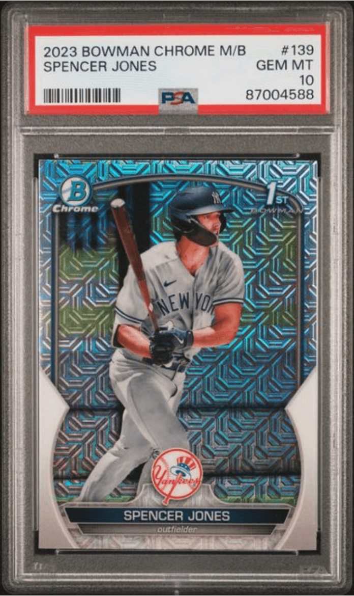 Graded 2023 Topps Bowman Chrome Mega Box Spencer Jones #139 Rookie RC Baseball Card PSA 10 Gem Mint
