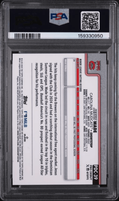 Graded 2025 Topps Pro Debut Jesus Made #39 Chrome Rookie RC Baseball Card PSA 10 Gem Mint
