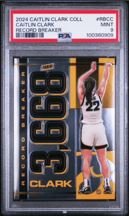Graded 2024 Panini Caitlin Clark Collection Caitlin Clark #RBCC Record Breaker Rookie RC Basketball Card PSA 9 Mint