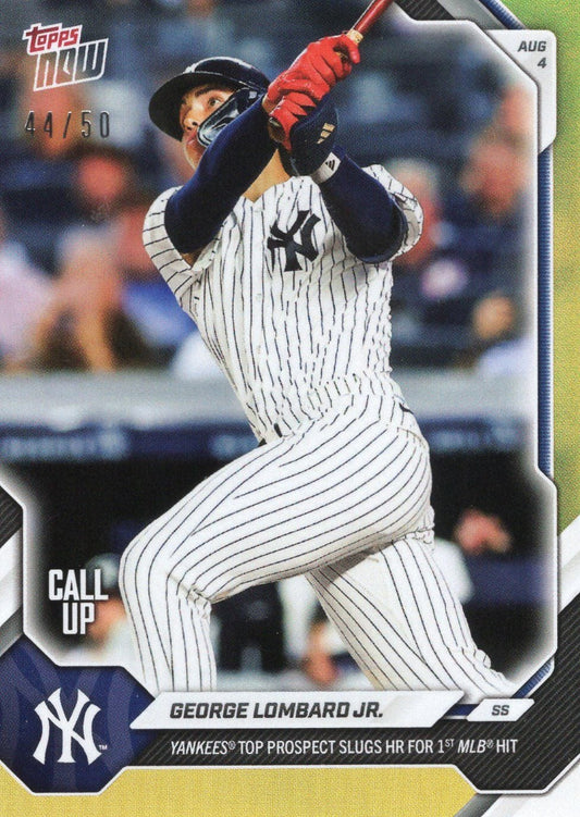 2026 Topps Now George Lombard Jr #521 Gold Foil /50 Yankees Top Prospect Slugs HR for 1st MLB Hit New York Yankees Rookie RC Baseball Card