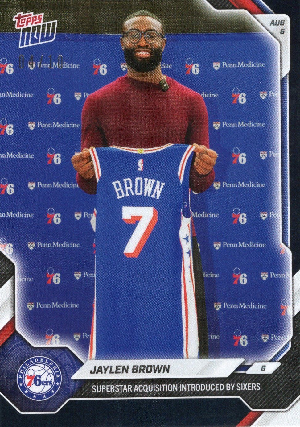 2026 Topps Now Jaylen Brown #OS04 Black Foil /10 Superstar Acquisition Introduced by Sixers Philadelphia 76ers Basketball Card