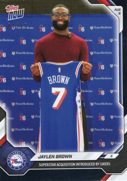 2026 Topps Now Jaylen Brown #OS04 Black Foil /10 Superstar Acquisition Introduced by Sixers Philadelphia 76ers Basketball Card