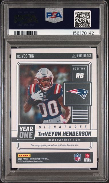 Graded 2025 Panini Luminance Treveyon Henderson #YOSTHN Year One Signatures Rookie RC Football Card PSA 10 Auto
