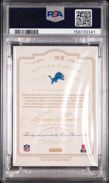 Graded 2018 Panini Honors Matthew Stafford #TPAMS 2015 Flawless 1/1 Autograph Football Card PSA 10 Auto