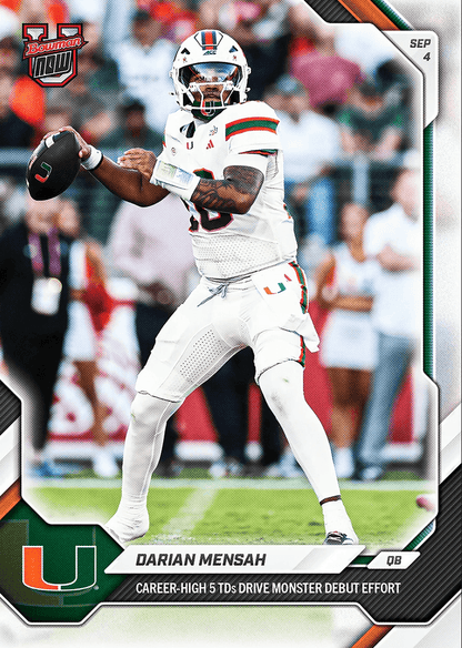 2026 Topps Bowman U Now Darian Mensah #1 Career High 5TDS Drive Monster Debut Effort Miami Hurricanes Rookie RC Football Card
