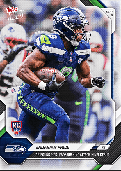 2026 Topps Now Jadarian Price #3 1st Round Pick Leads Rushing Attack in NFL Debut Seattle Seahawks Rookie RC Football Card