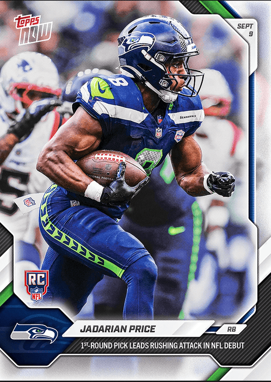 2026 Topps Now Jadarian Price #3 1st Round Pick Leads Rushing Attack in NFL Debut Seattle Seahawks Rookie RC Football Card