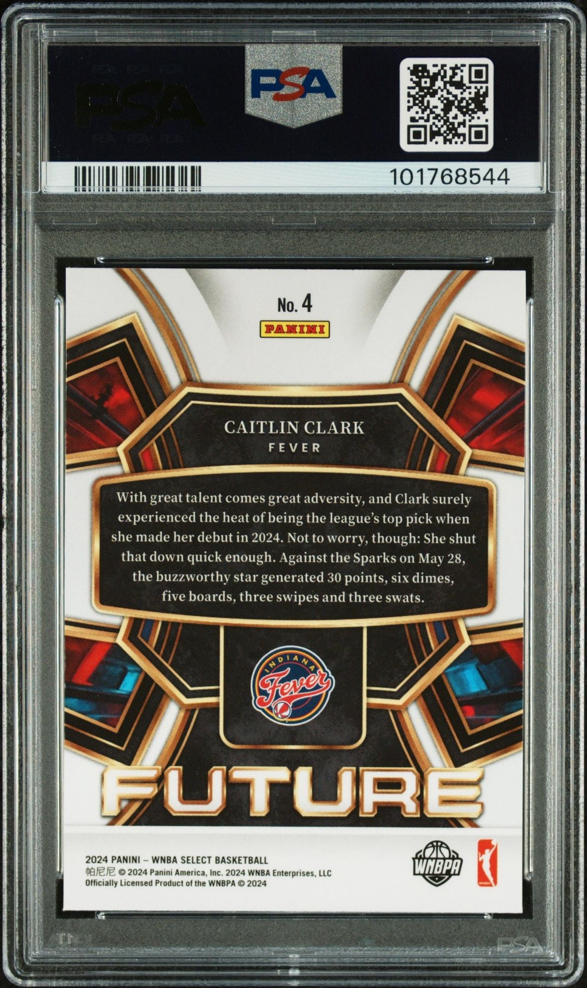 Graded 2024 Panini Select Caitlin Clark #4 Future Rookie RC Basketball Card PSA 10 Gem Mint