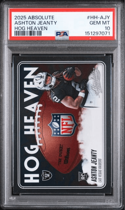 Graded 2025 Panini Absolute Ashton Jeanty #HHAJY Hog Heaven Rookie RC Football Card PSA 10 Gem Mint