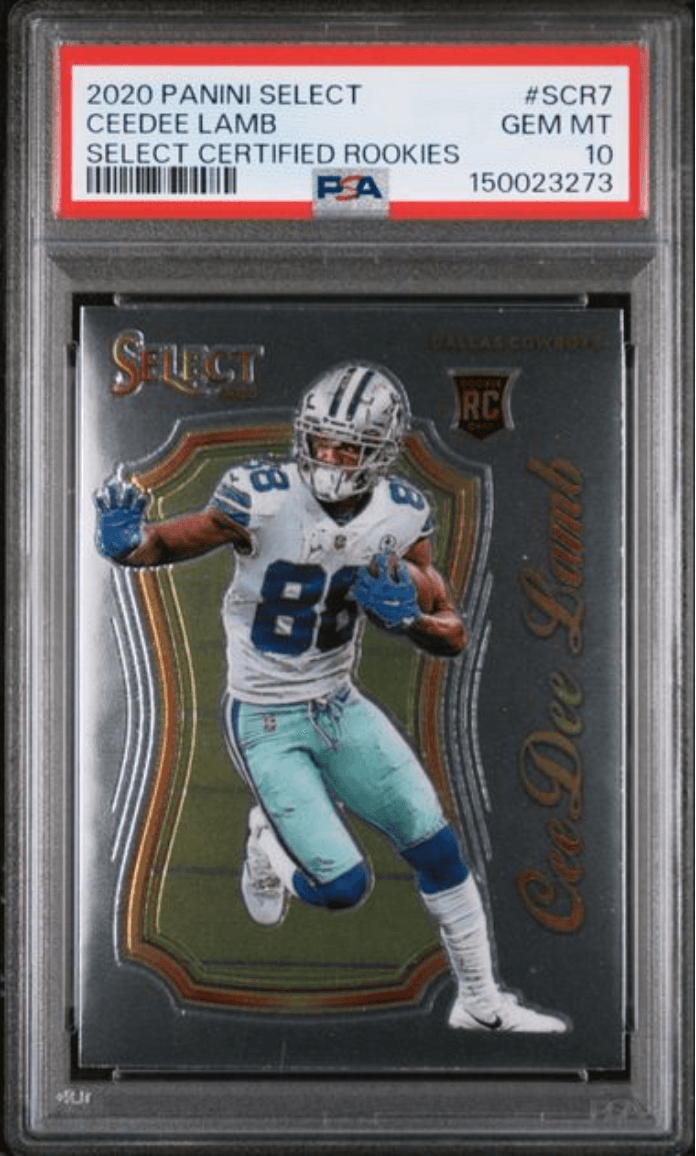 Graded 2020 Panini Select CeeDee Lamb #SCR7 Select Certified Rookies Rookie RC Football Card PSA 10 Gem Mint