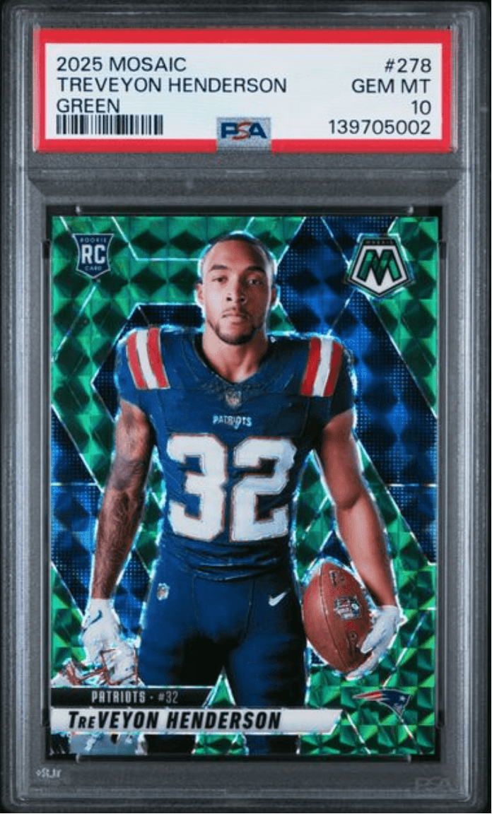 Graded 2025 Panini Mosaic TreVeyon Henderson #278 Green Rookie RC Football Card PSA 10 Gem Mint