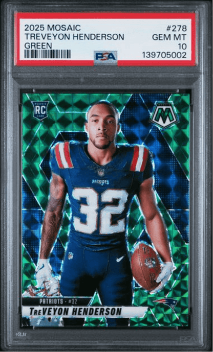 Graded 2025 Panini Mosaic TreVeyon Henderson #278 Green Rookie RC Football Card PSA 10 Gem Mint