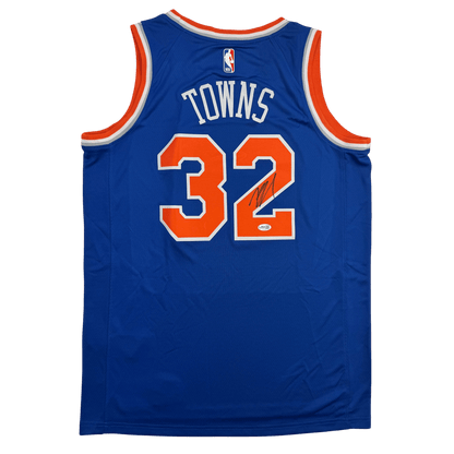 Autographed/Signed Karl-Anthony Towns New York Blue Basketball Jersey JSA COA