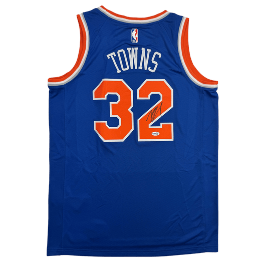 Autographed/Signed Karl-Anthony Towns New York Blue Basketball Jersey JSA COA