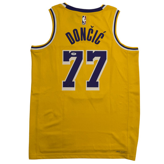 Autographed/Signed Luka Doncic Los Angeles Yellow Basketball Jersey PSA COA