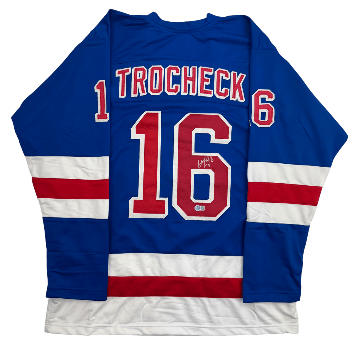 Autographed/Signed Vincent Trocheck New York Blue Hockey Jersey JSA COA