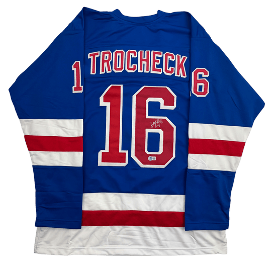 Autographed/Signed Vincent Trocheck New York Blue Hockey Jersey JSA COA