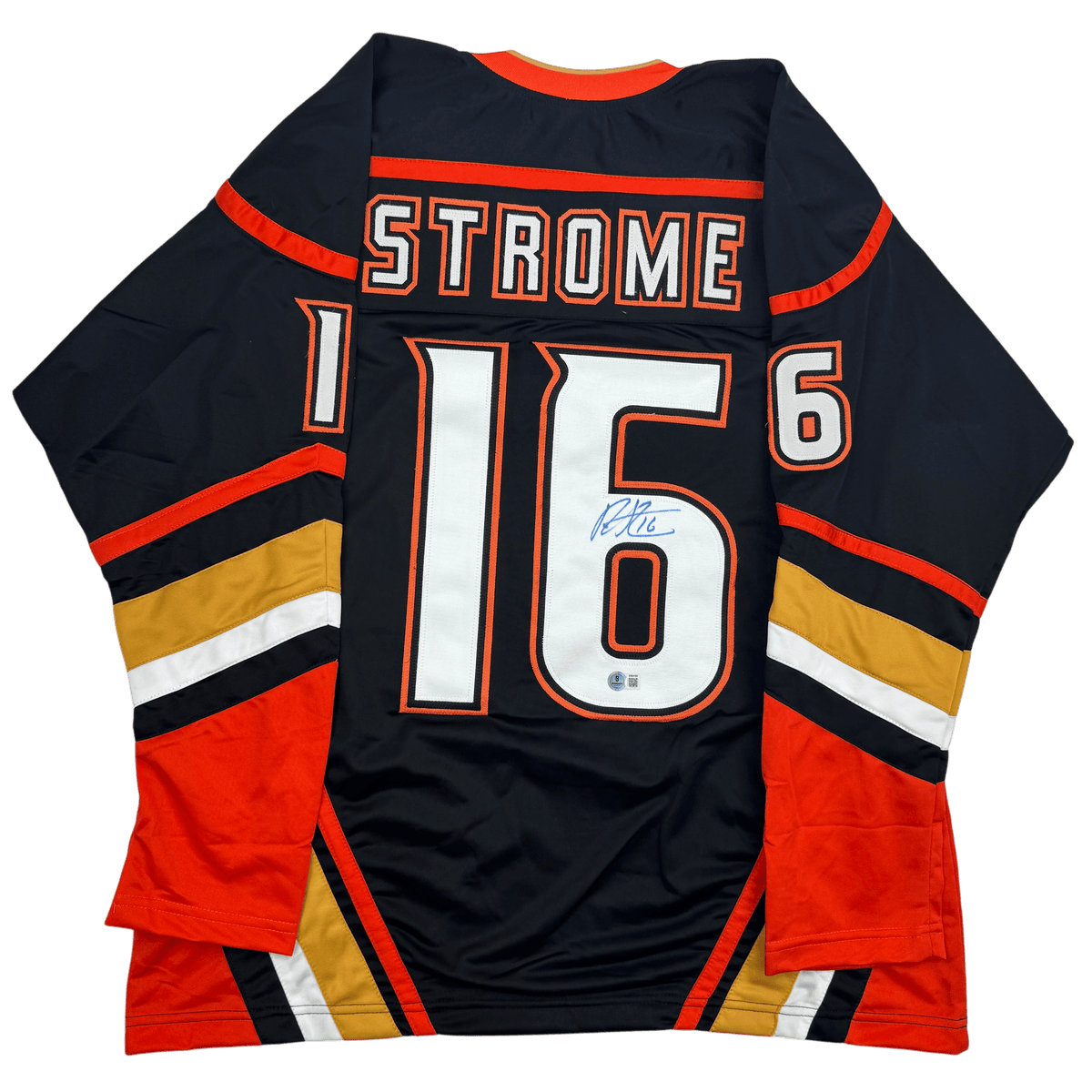 Autographed/Signed Ryan Strome Anaheim Black Hockey Jersey Beckett BAS COA