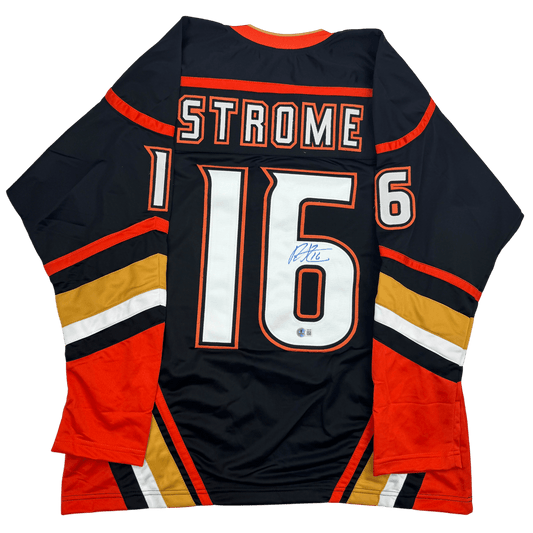 Autographed/Signed Ryan Strome Anaheim Black Hockey Jersey Beckett BAS COA