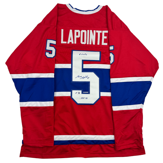 Autographed/Signed Guy Lapointe Montreal Red Hockey Jersey Beckett BSA COA